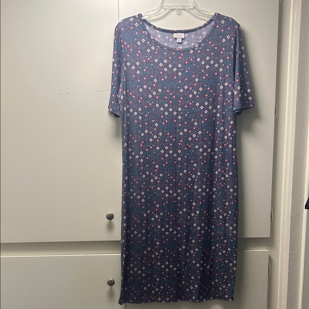 Lularoe Navy Blue Dress With Pink And White Diamond Print
